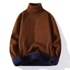 Men Fleece Lined Jumper Turtleneck Knitted Sweater Thermal Pullover Tops Winter