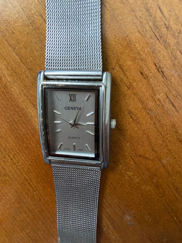 Geneva Quartz wrist watch square silver mesh band