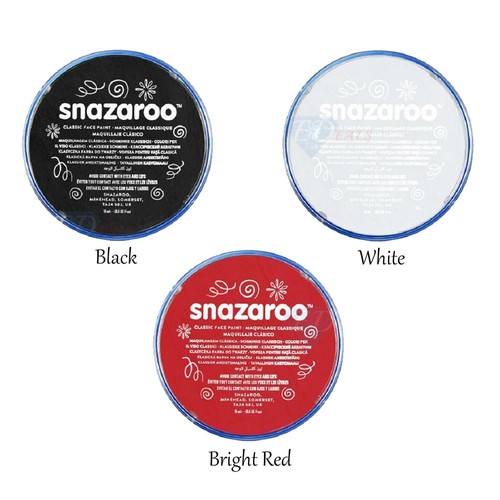 3x18ml Snazaroo Face Paint Black White Red Halloween Make-Up Vampire Water-Based - Picture 2 of 5
