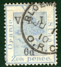 South Africa ORANGE FREE STATE (OVS) Stamp SG.130 6d *V.R.I.* Cat £35- XBLUE130