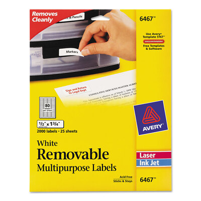 Avery Removable Multi-Use Labels 1/2 x 1 3/4 White 2000/Pack 6467