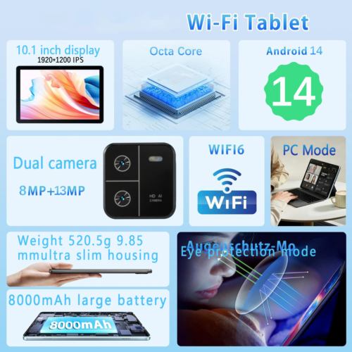 Tablets Android 14 PC 12GB RAM+256GB ROM 10.1 Inch 8000mAh Google Play Tiktok - Picture 2 of 11