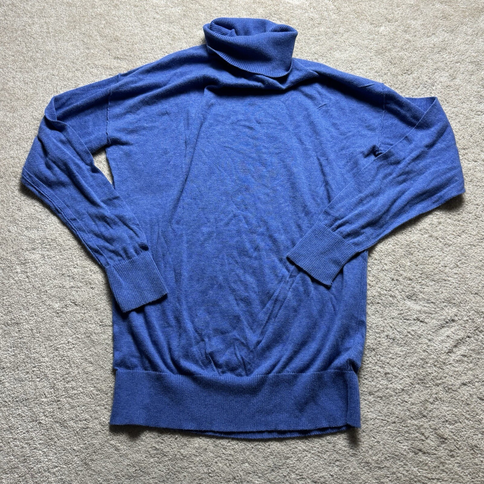 Soft Blue Cashmere-Like Cotton Turtleneck Sweater for Women - Size Large