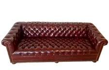 Chesterfield Sofa Hancock & Moore Fine Leather Rolled Arms Tufted Seat Burgundy