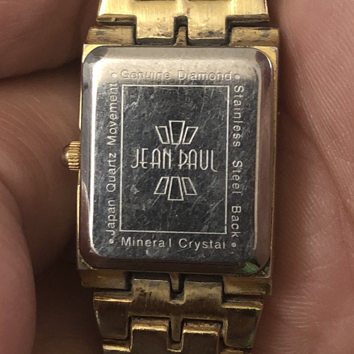 JEAN PAUL Genuine Diamond Black Dial Gold Tone Watch NEW BATTERY