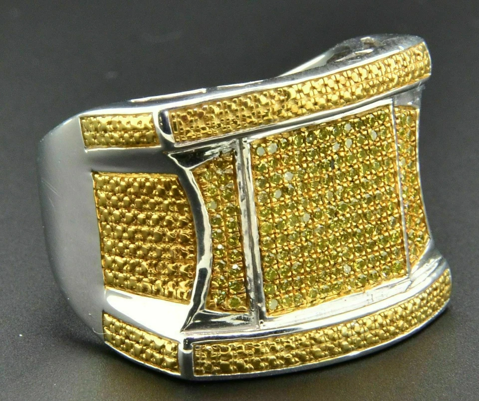 Anillo meñique de plata 925 enchapado en oro blanco citrino simulado corte redondo de 1,30 quilates para hombre Foto 3 de 4