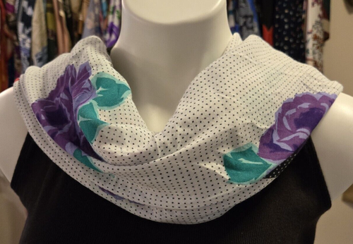 Vintage Adrienne Vittadini Scarf NOS (Macy's) Rayon Italy Dots Roses SQ 33" - Picture 3 of 6