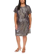 Michael Kors Women's Plus Size Foil-Print Short-Sleeve Dress Midnight Blue SZ 3X