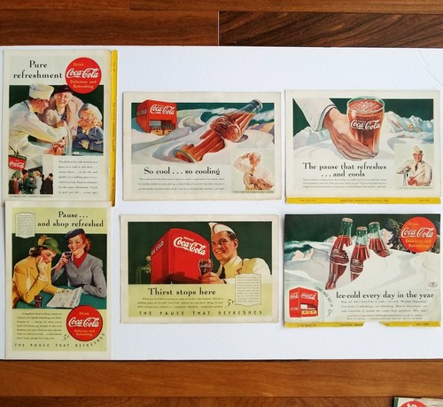 6 Drink Coca Cola Ads 1930s 40s National Geographic Back Covers Soda Jerk