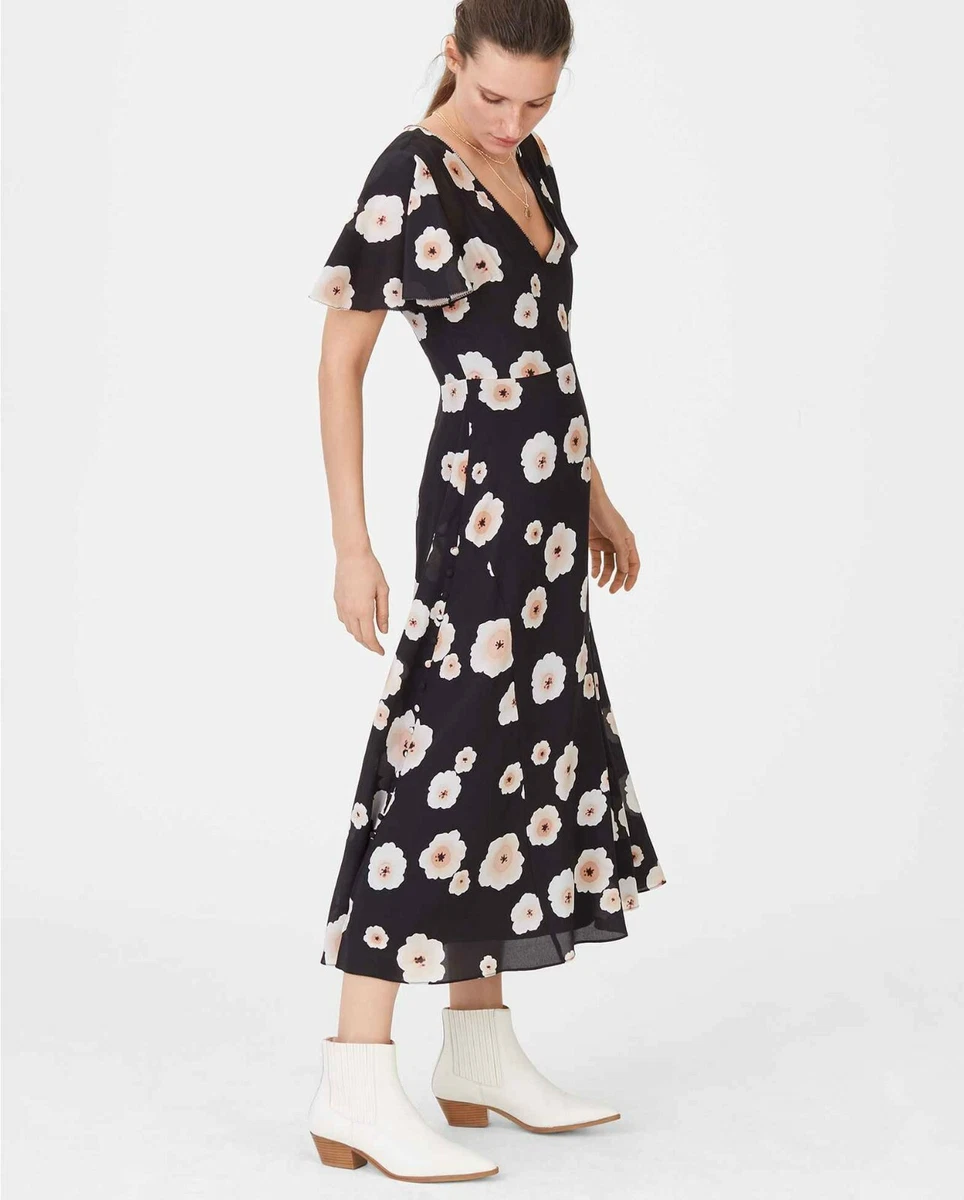 Club Monaco Zameeka Black Pink Floral Silk Maxi Dress Size 0 Brand new