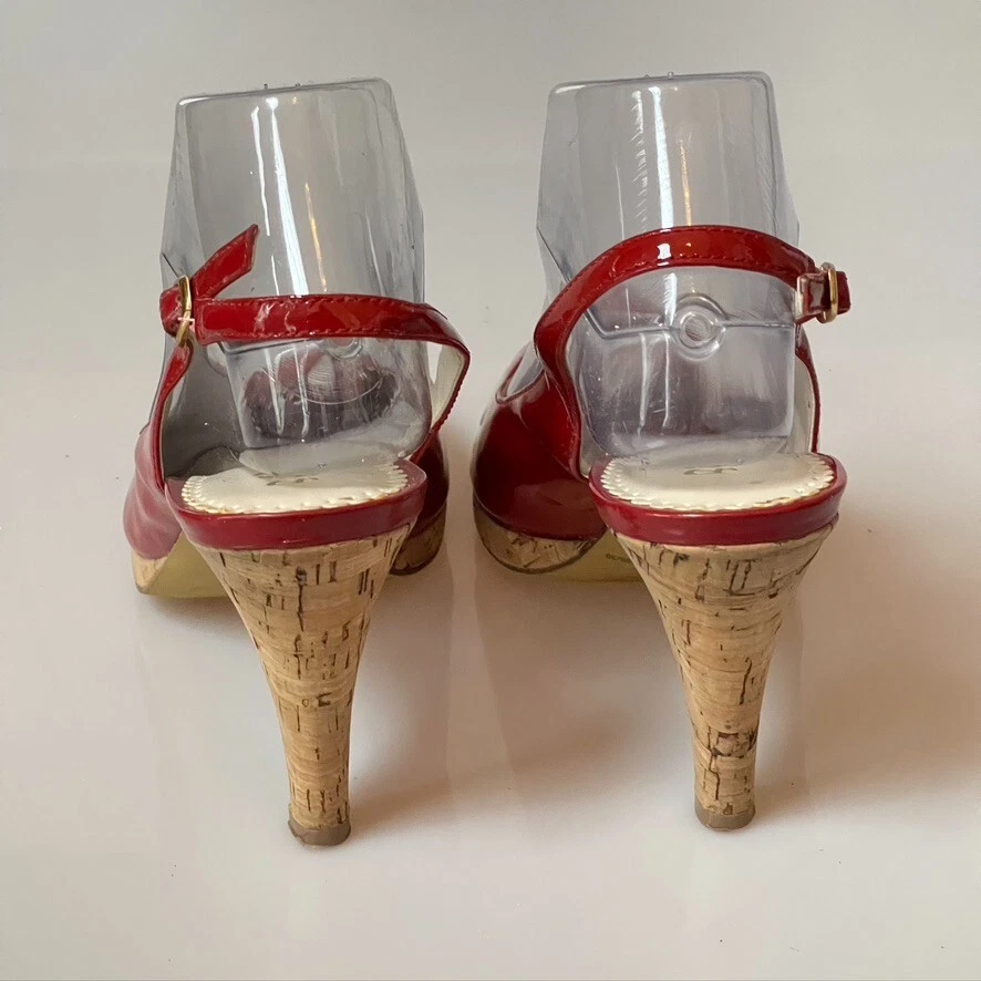 Zapatos de tacón BCBG Paris HALONA charol peep-toe sin cordones rojos para mujer talla 9B Foto 4 de 4