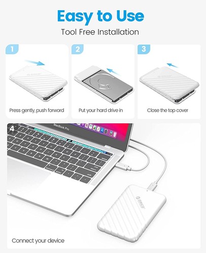 ORICO USB 3.1 External Hard Drive Case USB-C 2.5 " SATA HDD SSD Enclosure Caddy - Picture 4 of 7