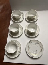 CH Field Haviland Limoges France 5-1/2” Saucer Plate (6), 5 Tea Cups