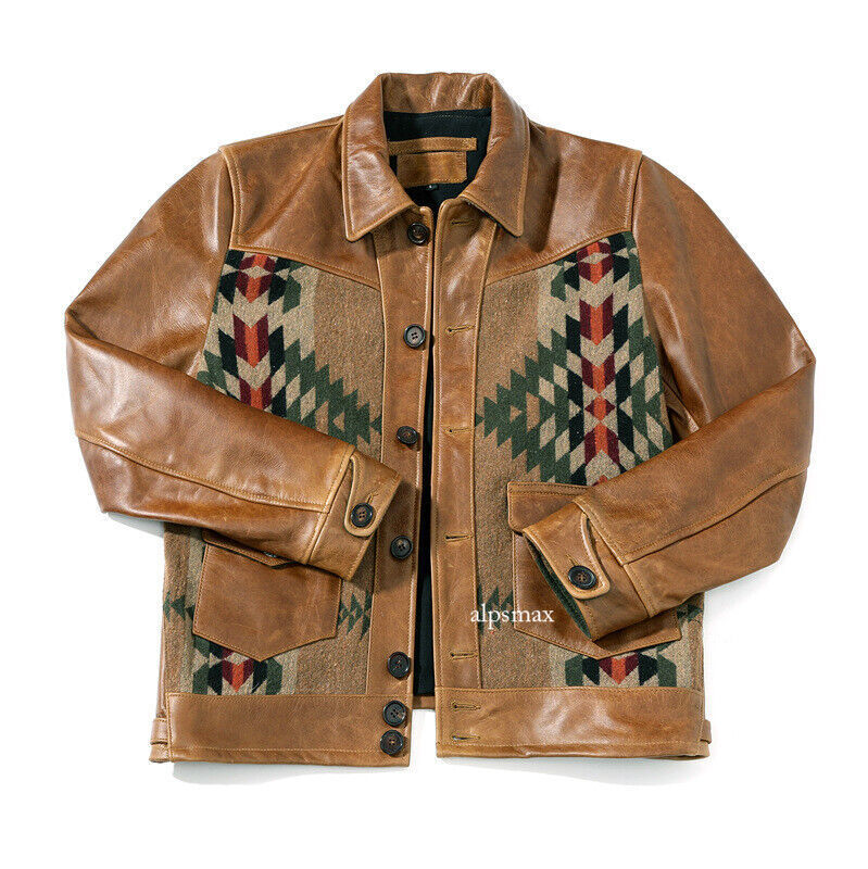 ジャケット・アウター tribal Mens Vintage Leather Western Tribal Aztec Jacket Southwestern Coat