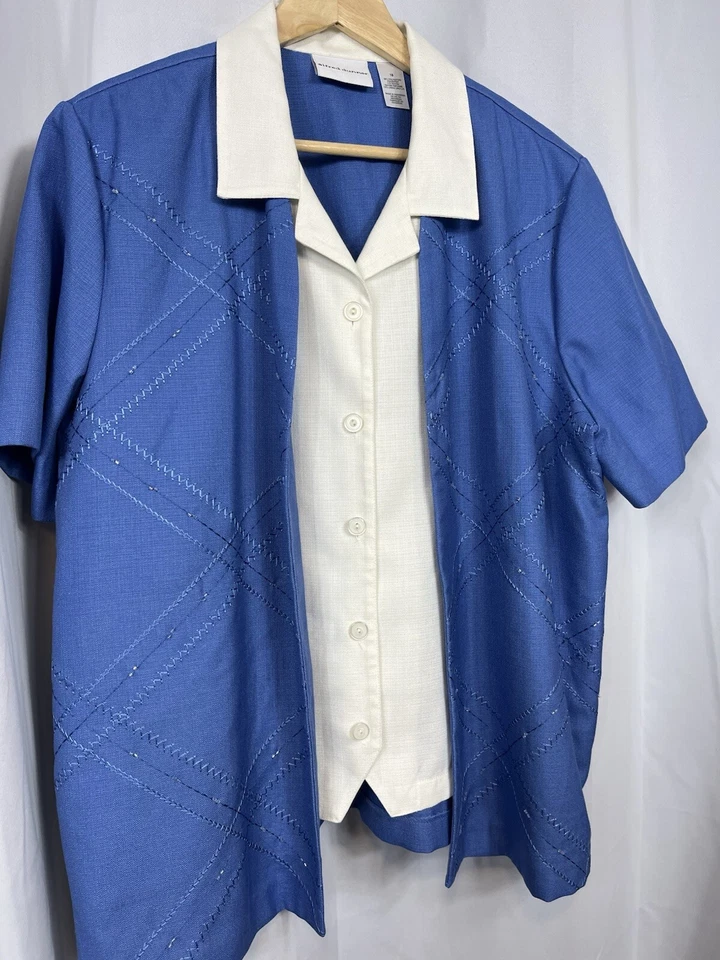 Conjunto de 2 Blusa Alfred Dunner Mujer Azul Crema Cuentas Falda 18w Talla 16w Foto 2 de 4