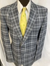 Vintage 70’s Richman Brothers Blazer Suit Jacket Size 40L Grey Plaid Checked Mod