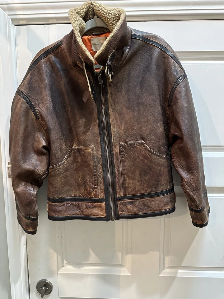 1990 CHAQUETA BOMBER AVIADOR PIEL CORDERO MARRÓN VINTAGE Talla M Foto 3 de 4