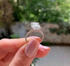 3Ct Emerald Cut lab created diamond Solitaire Ring 14K White Gold Finish