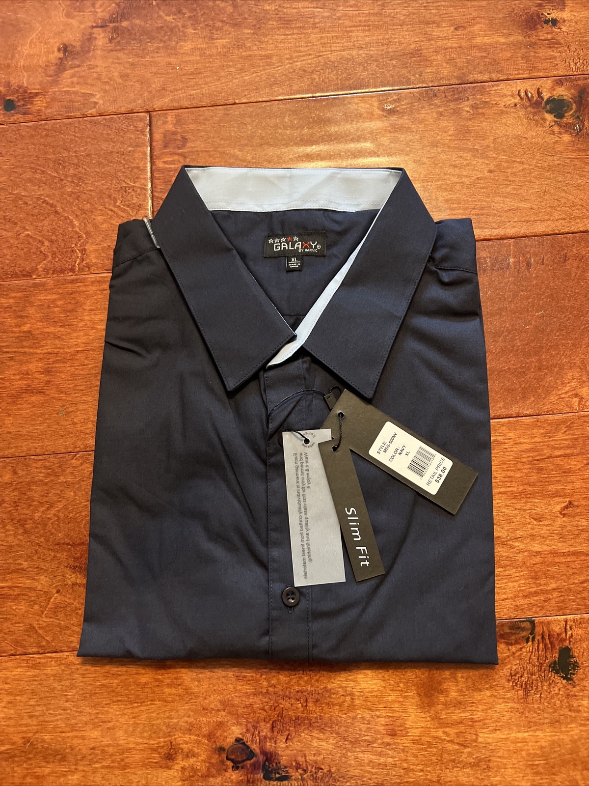 Galaxy by Harvic Mens Navy Slim Fit Collared Button-Down Shirt XL NWT $38