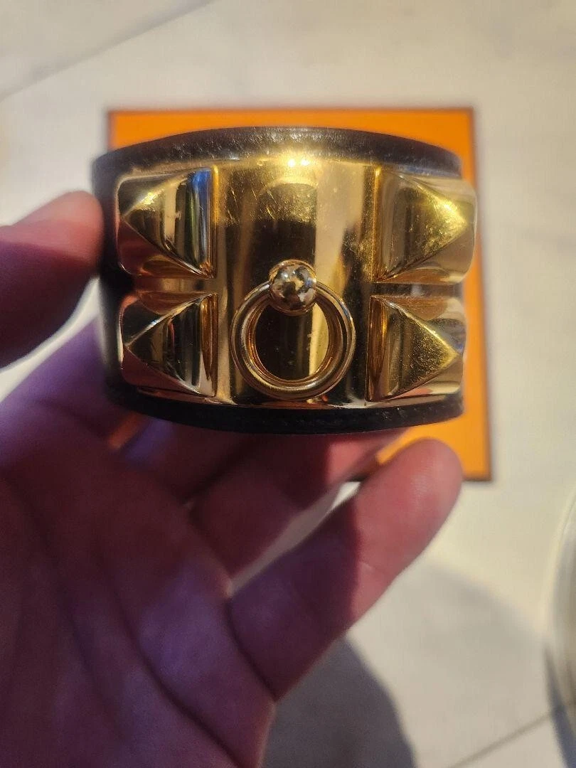 Bracciale HERMÈS Collier de Chien pelle nera oro ferramenta misura L con scatola9810AK