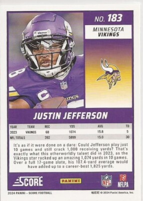 Justin Jefferson 2024 Panini Score Football Green Parallel 183