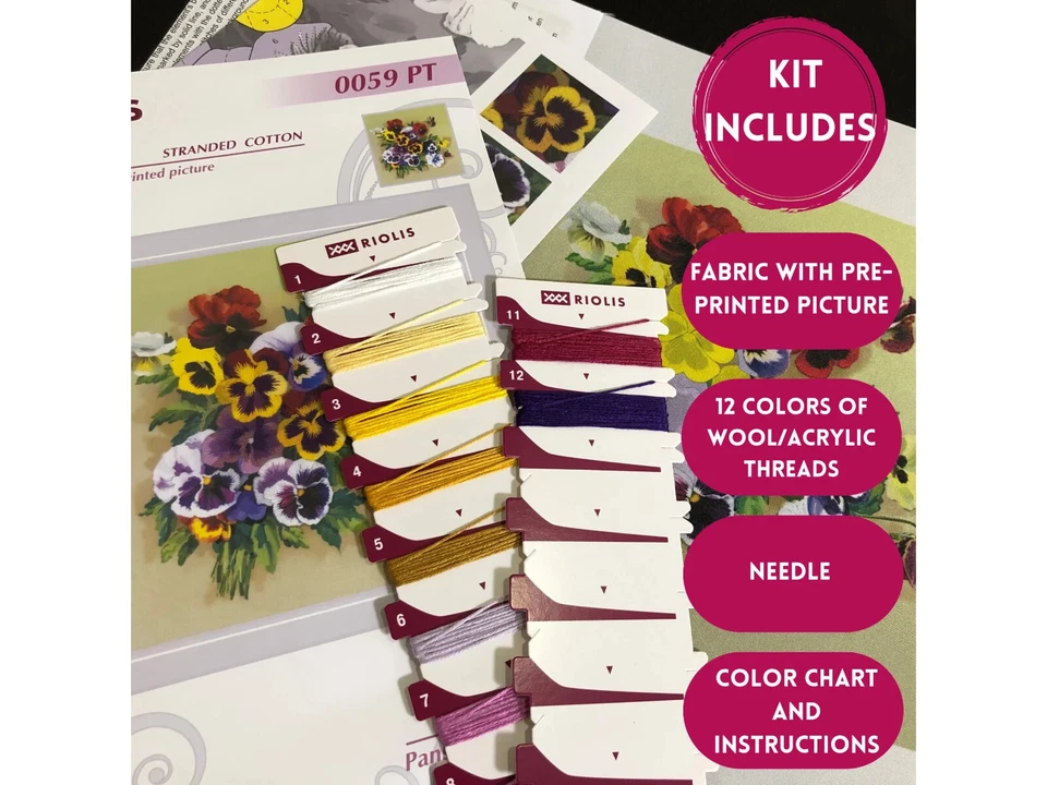 RIOLIS 套件 0059 PT Pansies。 缎面缝线-五颜六色的花朵花束 — 第 2/4 张图片