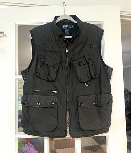 Polo Ralph Lauren Men's Black Utility Vest L Zip Closure Pockets Mid-Length