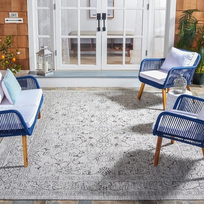 Courtyard Collection 8' x 10' Grey/Black CY8680 Indoor/ Outside Waterproof Easy