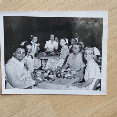 Vintage 1940's  American Nurse Nurses Having Group Lunch Photo Monrovia Ca