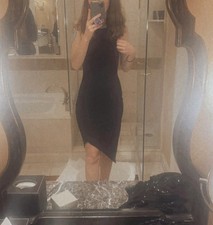 EXPRESS Black Bodycon Halter Neck Sleeveless Knee Length Dress Size S Stretch