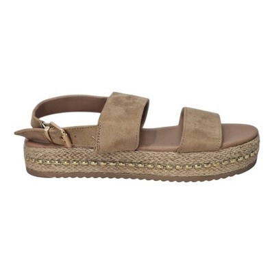 New Look Wide Fit hellbraune Wildleder Espadrille Flatform Damen Sandalen