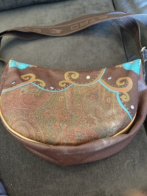 ETRO Brown Multicolor Paisley Crescent Shoulder Bag Zip Closure Logo Strap