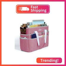 JJRING Craft Organizer Tote Bag Large Art Storage Caddy Pink