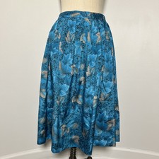 Vintage 80s/90s Pykettes Teal Floral Midi Skirt Made in Taiwan R.O.C. 28  Length