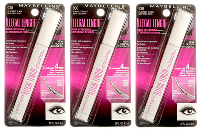 Maybelline Illegal Length Washable Mascara, 930 Blackest Black (3 Pack)