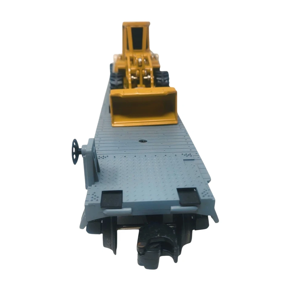 O Scale MTH Rail King Construction Flat Car w/ Ertl CAT Front End Loader 30-7619 - Image 2 of 4