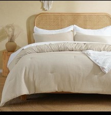 NEW David's Home Waffle Weave Comforter Set 3pc. Queen Size, Linen Color