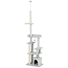 PawHut Tiragraffi per Gatti a Soffitto Regolabile con Casetta e Piattaforme