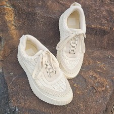 Dolce Vita Dolen Beige Woven Platform Sneakers Lace-Up Women  s Size 8