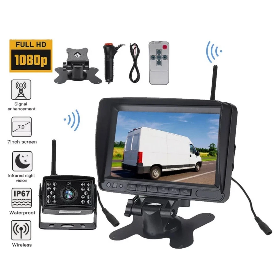 Wireless Rear View Backup Camera System 7" Monitor for Truck Cara van Bus RV - Image 2 of 4
