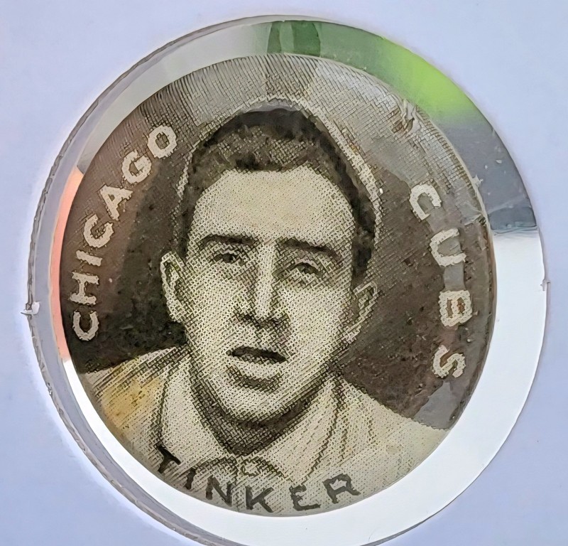 Antique Baseball player Chicago Cubs TINKER Pinback, Sweet Caporal Cigarettes