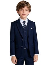Boy's Formal Suit Set Slim Fit Kids Tuxedo Suits for Wedding Teen 14 6pc Navy