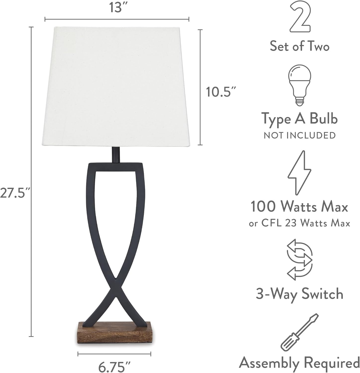 Makara Metal Minimalist Table Lamp, 2 Count Lamps, Black & Brown