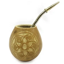Traditional Gourd Mate Hand Engraved Argentina Handmade Straw Drink Set