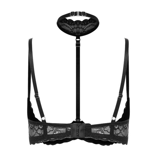Mujeres 1/4 Taza Encaje Transparente Sujetador Lencería Halter Cuello Balconette Sexy Sujetadores Prendas para el torso - Imagen 9 de 33