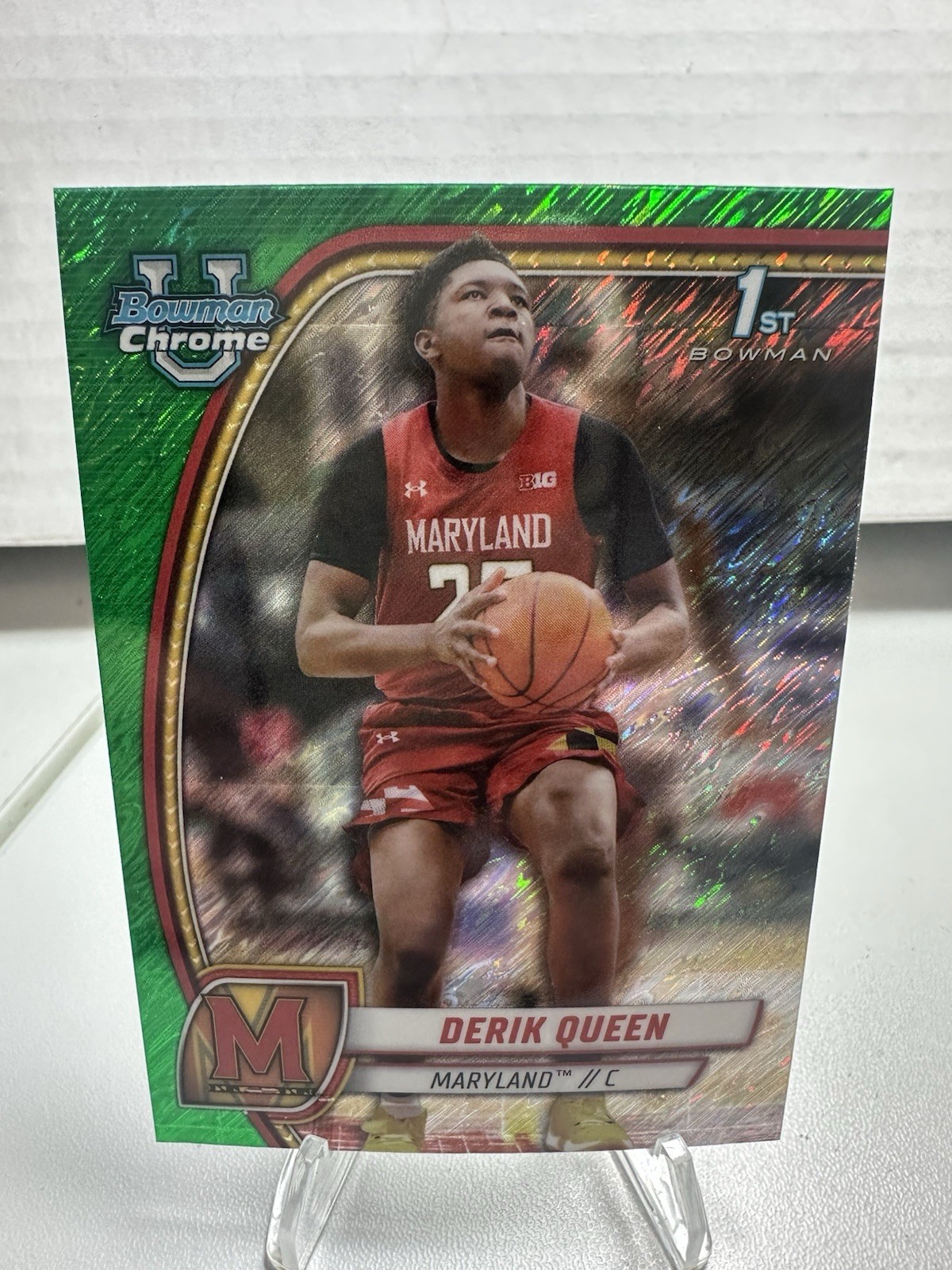 2024-25 Bowman University Chrome - Derik Queen #19 Green Shimmer Refractor (RC)