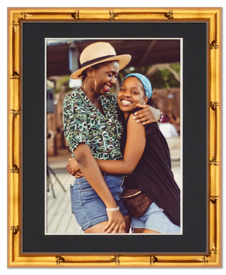 Marco de bambú dorado de 17x22 con alfombrilla negra para foto de 17x22 - bambú dorado 19x Foto 2 de 4