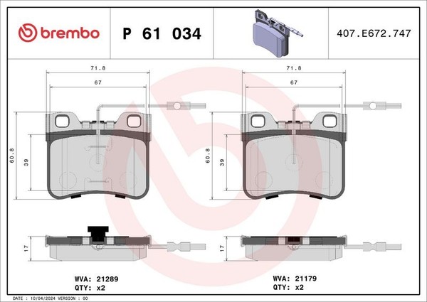 Brembo Bremsbelagsatz, Scheibenbremse P 61 034 FüR CitroËN Peugeot-image