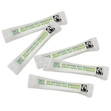 125 Individually Wrapped White Sugar Sticks - Fairtrade Sachets for Tea & Coffee