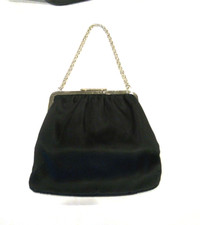 Black satin and silver reversible evening bag purse, chain strap, c. 1980s
